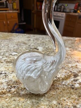 Handblown Glass Elephant Figurine - White Swirl